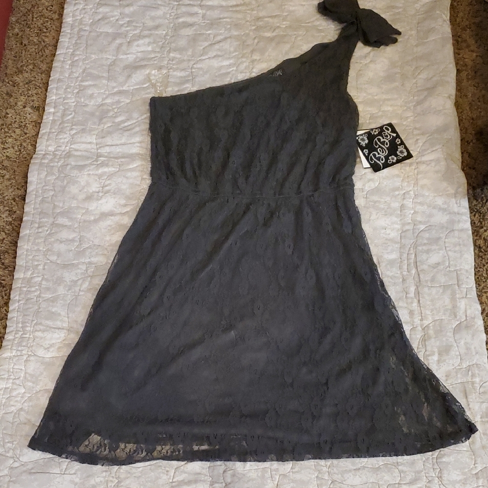 NWT Be Bop Gray Lace One-Shoulder Dress sz Medium